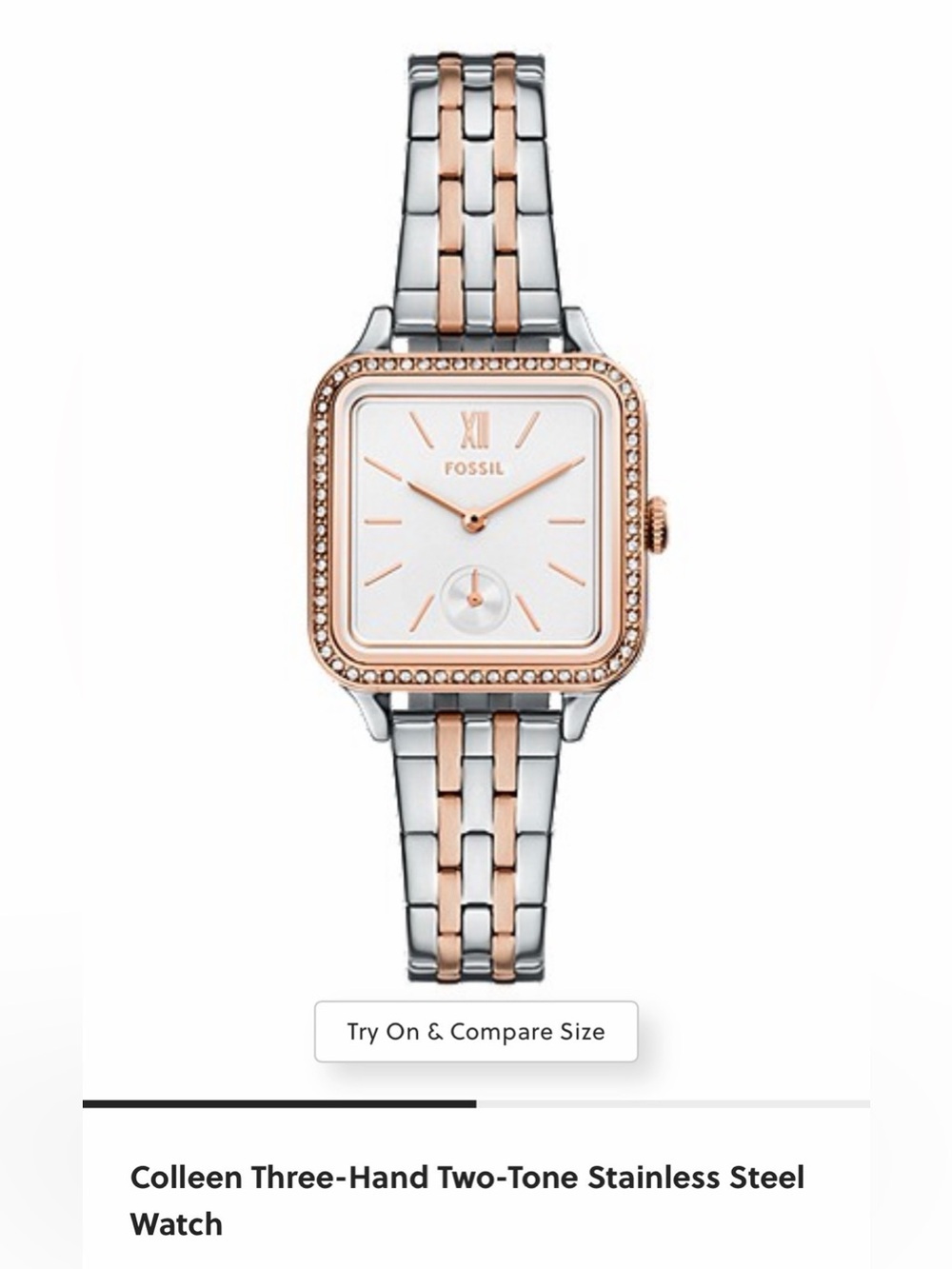 Fossil colleen three hanTwo-Tone Square Watch - Rose Gold & Silver